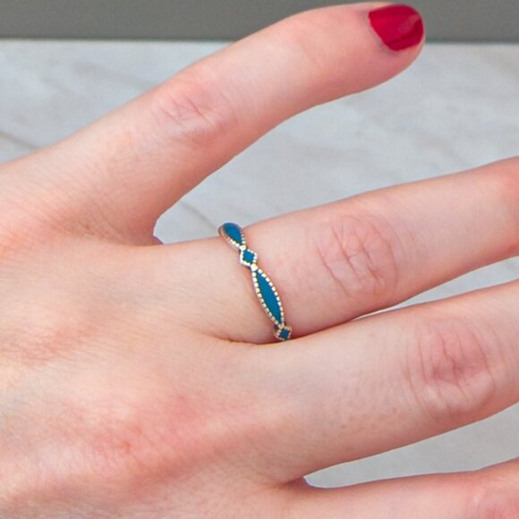 James Avery Sterling Cordoba Enamel Stacking Ring — Turquoise, Size 6.25 - Picture 8 of 12